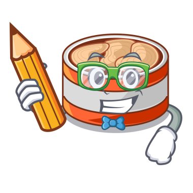 Karakter ahşap masa nın üstünde ki öğrenci konserve ton balığı