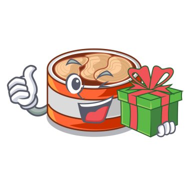 With gift canned tuna in the cartoon shape