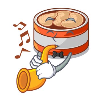 With trumpet canned tuna in the cartoon shape