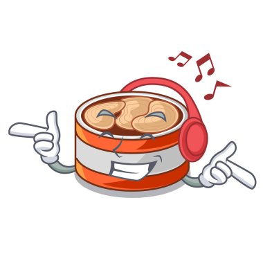 Karikatür şeklinde müzik konserve ton balığı dinleme