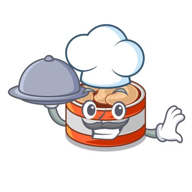 Karikatür şeklinde gıda konserve ton balığı ile Şef