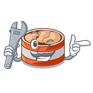 Karikatür mutfak dolabında mekanik konserve ton balığı