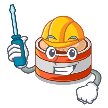 Karikatür mutfak dolabında otomotiv konserve ton balığı