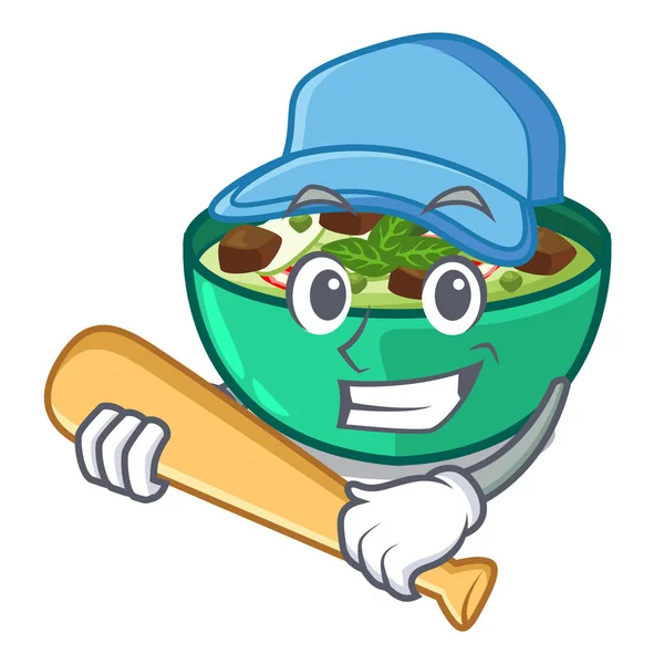 Jogando beisebol verde churry servido em tigela dos desenhos animados — Vetor de Stock