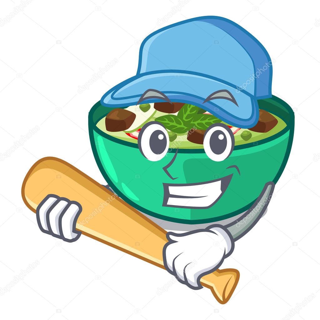 Playing baseball green churry served in cartoon bowl