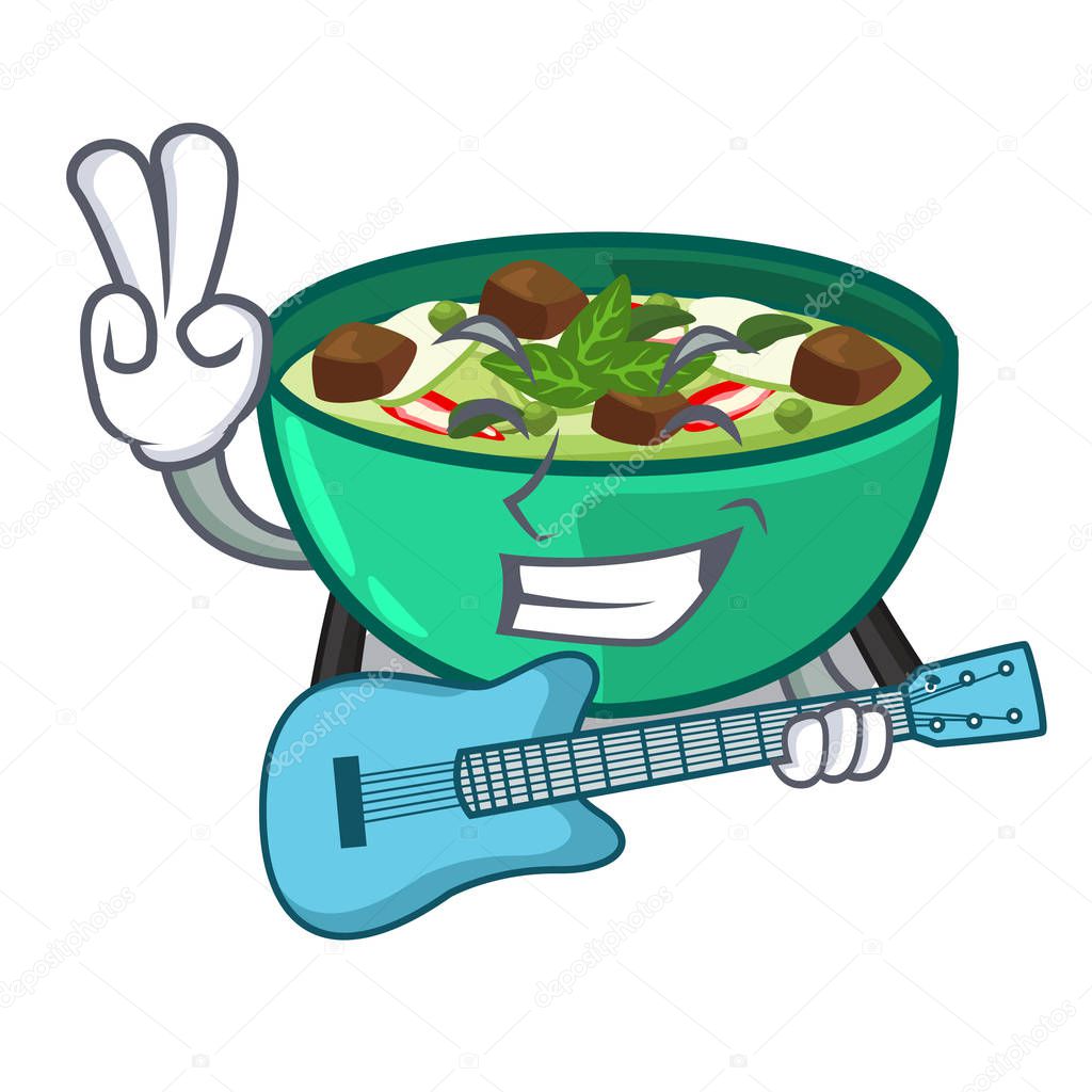 With guitar green curry in the character shape