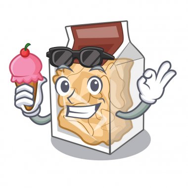 With ice cream pork rinds in a cartoon jar