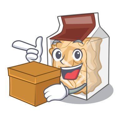 With box pork rinds in a cartoon jar