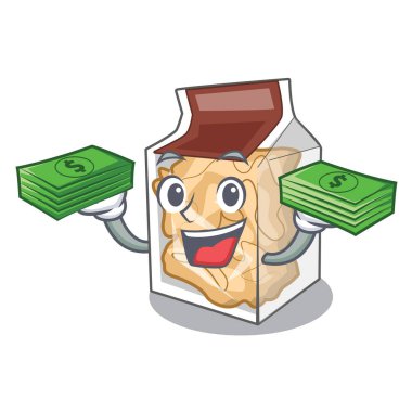 With money bag pork rinds in the mascot shape