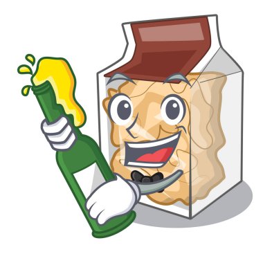 With beer pork rinds in the character plastic