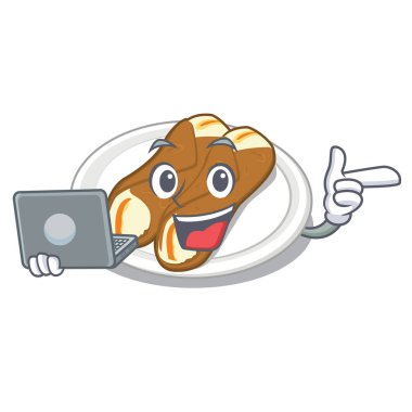 With laptop cannoli is served on mascot plate
