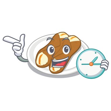 With clock cannoli in the a cartoon jar