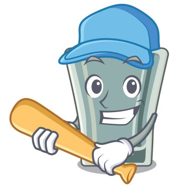 Maskot ile izole beyzbol atış cam oynamak