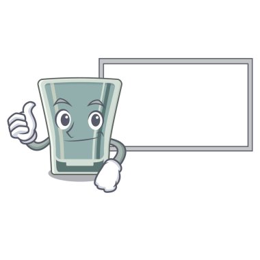 Maskot ile izole kurulu çekim cam ile Thumbs up