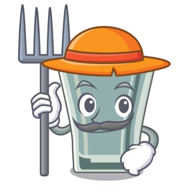 Çiftçi maskot ile izole cam vurdu