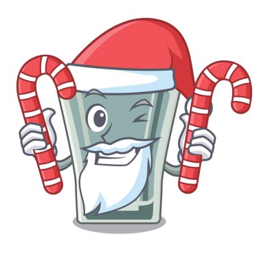 Ahşap karikatür masada şeker çekim cam ile Santa