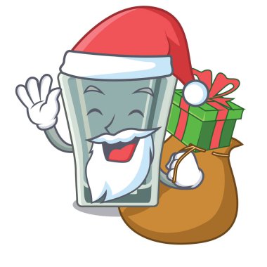 Ahşap karikatür masada hediye çekim cam ile Santa