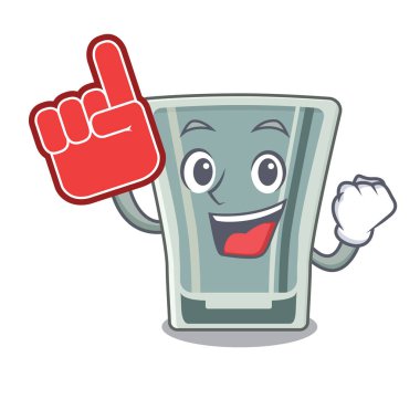 Ahşap karikatür masada köpük parmak shot cam