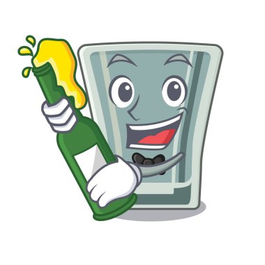 With beer shot glass on wooden cartoon table