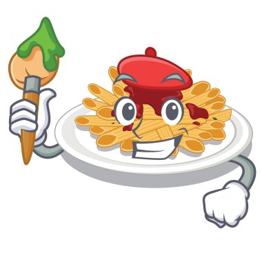 Sanatçı makarna karikatür plakaları üzerinde servis edilir