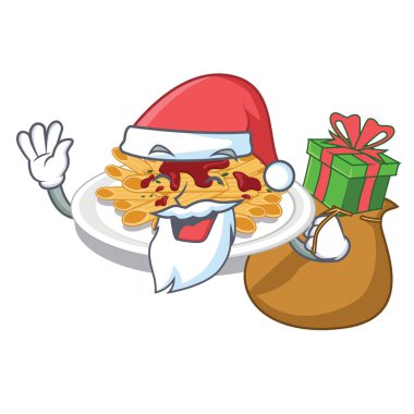 Karikatür ile izole hediye makarna ile Santa
