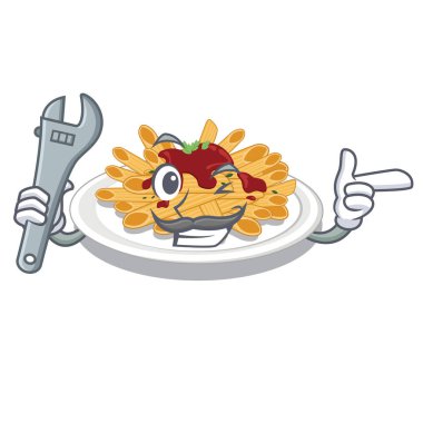 Mekanik makarna karikatür ile izole