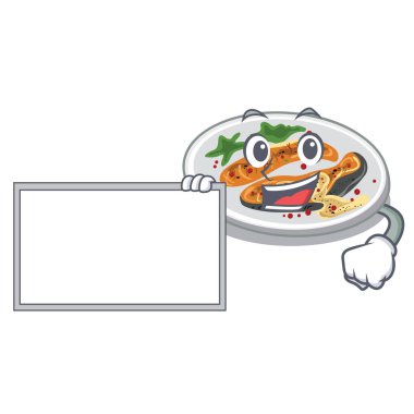 With board grilled salmon isolated in the mascot