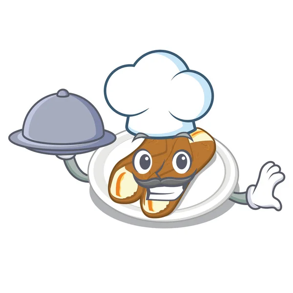 Chef com cannoli comida isolada com no personagem — Vetor de Stock