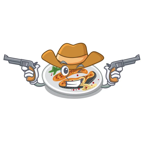 Cowboy grilled salmon isolated in the mascot — Stock Vector