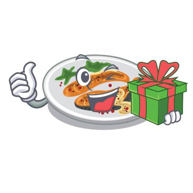 With gift grilled salmon served on cartoon board