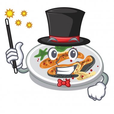 Bir çizgi film plakaüzerinde Sihirbaz ızgara somon