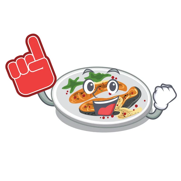 Foam finger grilled salmon on a cartoon plate — Stock Vector