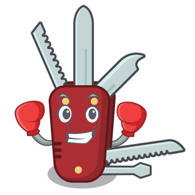 Boks penknife maskot ile izole