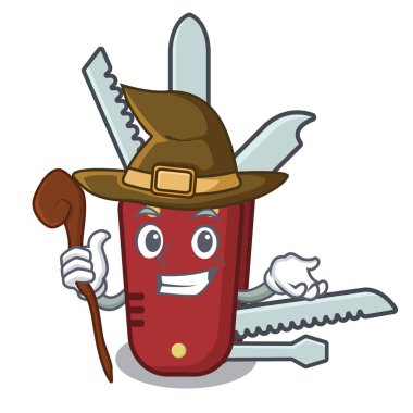 Ahşap bir masada cadı çakısı çizgi filmi.