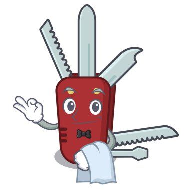 Ahşap bir masa üzerinde Garson penknife karikatür