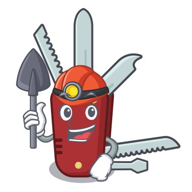 Ahşap bir masa üzerinde Madenci penknife karikatür