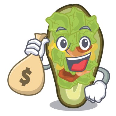 Avokado dolu para çantası çizgi filmle izole edilmiş.