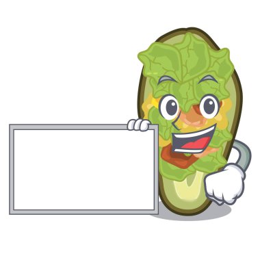 Tahta doldurulmuş avokado karikatürle izole edilmiş.