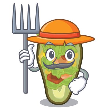 Çiftçi karikatür ile izole avokado dolması