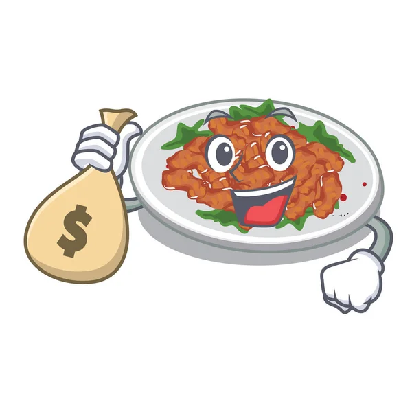 Con bolsa de dinero pollo de sésamo servido en plato de la mascota — Vector de stock