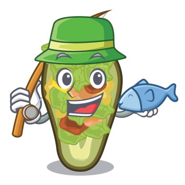 Bir karakter panosunda balık dolgulu avokado