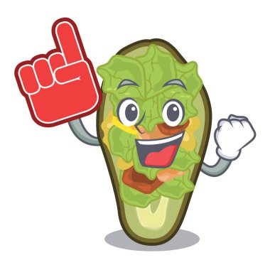 Maskot şeklinde köpük parmak doldurulmuş avokado