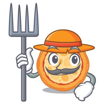 Çiftçi peynir pizza karikatür tahtasında servis