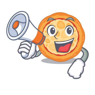 Çizgi film tahtasında servis edilen megafon peynirli pizzayla.