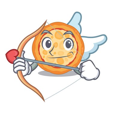 Cupid peynir pizza karikatür tahtasında servis