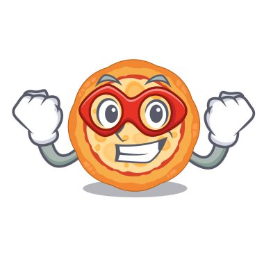 Süper kahraman peynir pizza maskot ile izole