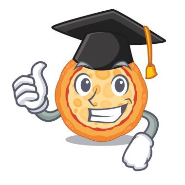 Mezuniyet peynir pizza maskot ile izole