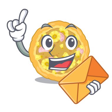 Maskotla izole edilmiş peynirli pizza.