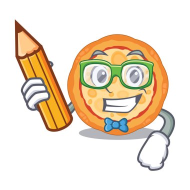 Öğrenci peynir pizza maskot ile izole