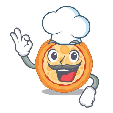 Şef peynir pizza maskot ile izole